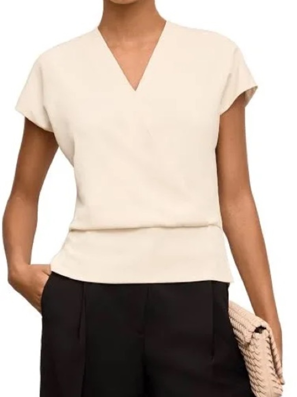 M.M.LaFleur Antonia Faux Wrap Top Alabaster Ivory Size M
